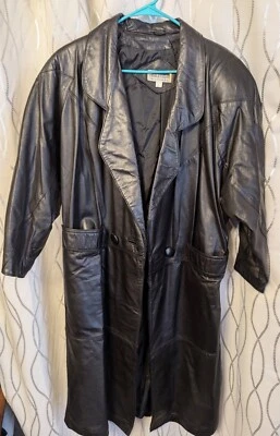 Винтажный Charles Klein кожаный плащ матрица черная куртка женщин Y2k - Изображение 1 из 4