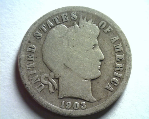 1903 BARBER DIME GOOD G NICE ORIGINAL COIN FROM BOBS COINS FAST 99c SHIPMENT Cover