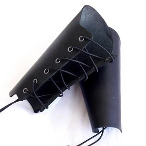 Black LEATHER Bracer Medieval Leather Bracer Cosplay Archery Armguard Elven - Picture 1 of 11