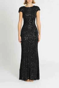 BADGLEY MISCHKA Sequin Cowl Back Gown in Black Size 12 AU | RRP 832 WITH DEFECTS - Picture 1 of 7