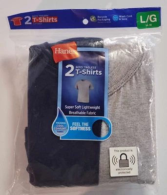 2 Pack Hanes Boys Size 14-16 Tagless T-Shirts Gray & Black - Image 1 of 4