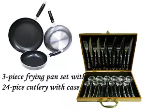 Frying Pan 3-Piece Set with 24-piece cutlery with case - Picture 1 of 2