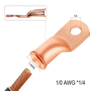 30pc 1/0 AWG 1/4" Ring Battery Cable End Terminal Lugs Bare Copper Connector - Picture 1 of 4