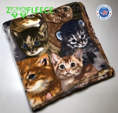 ZooFleece Cat 50X60" Blanket Gray Throw Kitty Kittens Feline Winter Cats Gift - Image 1 of 4