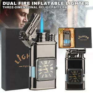 Windproof Lighter Vintage Watch Bezel Jet Flame Torch Refillable Butane Lighters - Picture 1 of 24