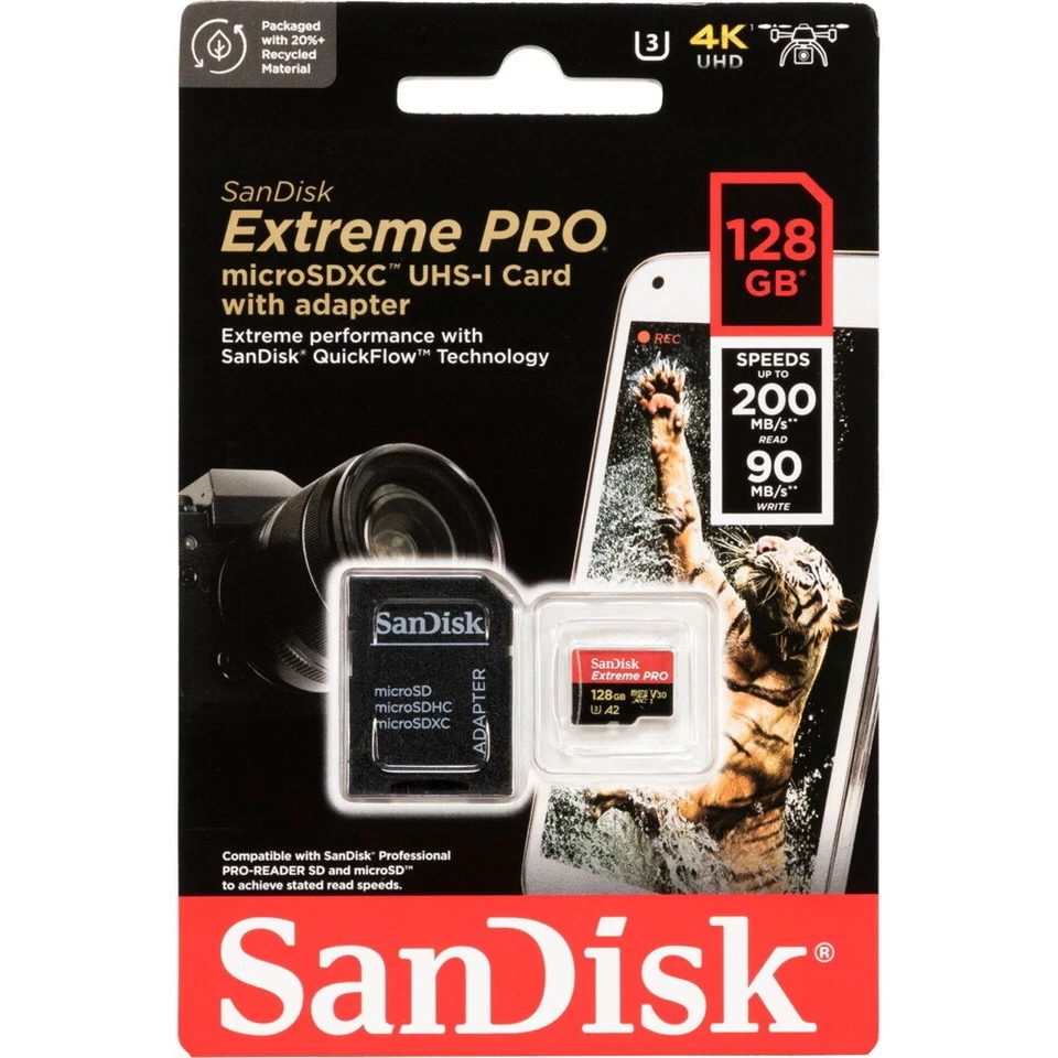 Sandisk Micro SDXC Karte 128GB Extreme Pro UHS-I U3 4K 200 MB/s V30 A2 Class 10 - Bild 1 von 1