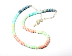 Nuova collana perle opale arcobaleno lunghezza 16 pollici 7-8 mm perline argento 9258 lucchetto - Foto 1 di 4