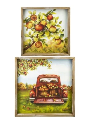 Ganz H9 Thanksgiving Nesting Wooden Serving Trays - Fall Orchard Apples 2pc Set - Image 1 of 3