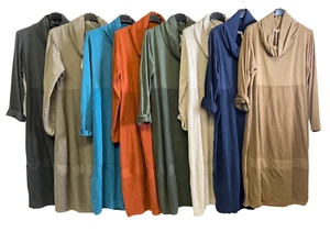 Brand New Ladies Italian Lagenlook Cowl Neck Long Sleeve Cord Panel Jersey Dress - Picture 1 of 19