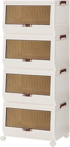 Stackable Storage Bins with Lids, 4 Pack Foldable Plastic Storage Cabinet with D - Picture 1 of 9