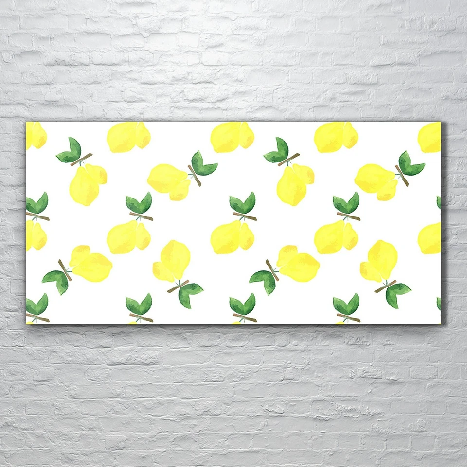Wandbilder Glasbild Druck auf Glas 120x60 Zitrone Aquarellfarbe fruchtig blumig - Bild 1 von 4
