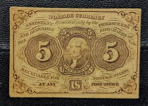 First Issue Fractional Currency 5 Cents Fr. 1230 Jefferson High Grade AU - Picture 1 of 2