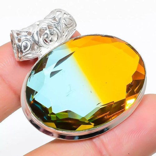 VETEMENTS Ciondolo Pietra Pregiata Tormalina Bicolore Argento Sterling 925 Ciondolo Gioielli 1 97"