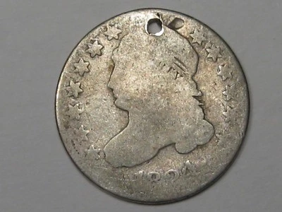 Moneda de diez centavos busto tapada Key 1824/2 (exceso de fecha) EE. UU. (con agujero).  #17 Foto 1 de 4