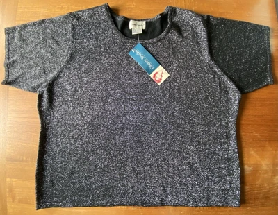 Camisa Top Graver Studio Negra Plateada Metálica Manga Corta Y2K Talla 3X Nueva Foto 1 de 4