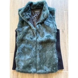 Lafayette 148 New York Green Rabbit Fur Knit Vest Women's Large - Picture 1 of 9