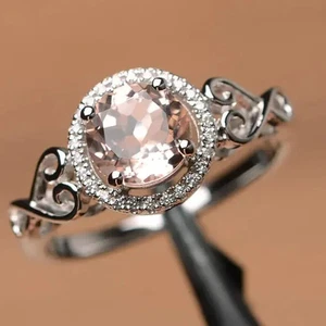 Anello tondo 2,95 ct morganite naturale e diamanti vero oro bianco massiccio 14 kt - Foto 1 di 5