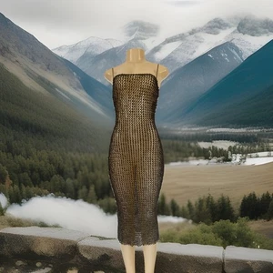 Neu Zara Taupe Grün Strukturiert Halbtransparent Mesh Strick Maxi Midi Kleid Gr. S Y901C - Bild 1 von 12