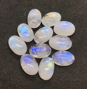 Flat Back Oval Rainbow Moonstone AAA Natural Loose Gemstone For Making Jewelry - Picture 1 of 15