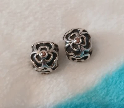 Pandora zwei Beads mit drei Kleeblätter mit rosa Zirkonia - Bild 1 von 3