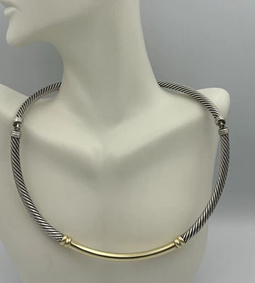 DAVID YURMAN 14K GOLD AND SILVER CABLE CHOKER NECKLACE 5MM - Image 1 of 4