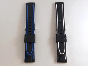 Cinturino tipo Panerai in silicone larghezza 20mm bicolore nero/blu nero/bianco - Picture 1 of 4