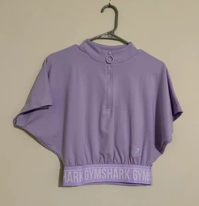 Gymshark Liliac Purple Short Sleeve Half Zip Crop Top Size Small Athleisure - Picture 1 of 6