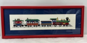 De colección Tren Motor Punto de Cruz Enmarcado Primario Rojo Azul Habitación Infantil Arte - Imagen 1 de 7