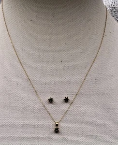 14K Dainty Gold Emerald Chain Necklace Earrings Set 18" - Picture 1 of 6