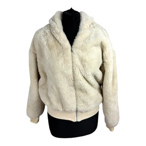 Topshop Faux Fur Bomber Jacket Women’s UK Size XS-S Hooded Faux Fur Cream Soft - Bild 1 von 9