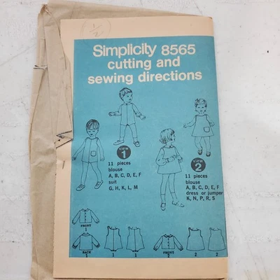 Vtg Simplicity Pattern 8565 Unisex Romper Shirt Jumper Dress Infants 6 - 9 Mo - Image 1 of 3