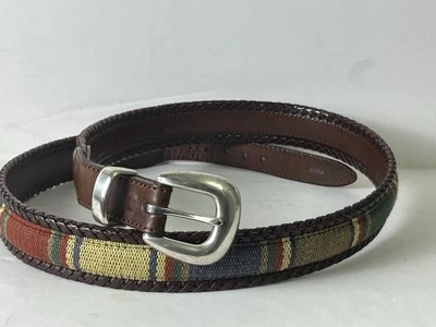 Cinturón Vintage Brighton Cuero Y Tela Talla 40 Hebilla Plateada Western Boho 37-38 Foto 1 de 4