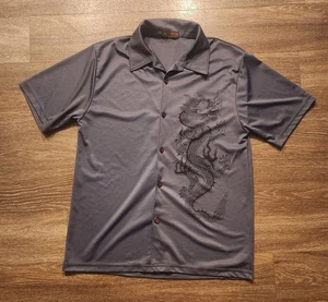 Vintage Dangerous Willie grau Drache Knopfleiste Hemd Large seidig Y2K - Bild 1 von 5