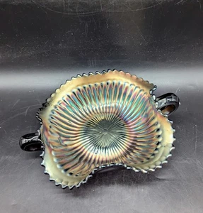 Northwood Ribbed Purple Amethyst Carnival Glass Double Handle Candy Bon Bon Dish - Picture 1 of 10