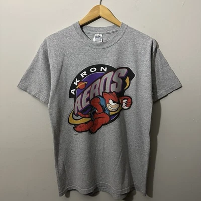 复古 Akron Aeros 小联盟棒球 T 恤男式中号灰色 Gildan — 第 1/4 张图片