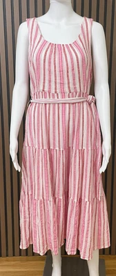 Vestido Talbots Gasa Para Mujer 10P Rosa Algodón Maxi Rayas Forrado Elegante Minimalista Foto 1 de 4