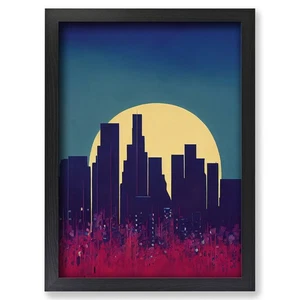 Framed City Skyline Sunset No.6 Abstract Wall Art Canvas Print Poster Picture - Picture 1 of 4