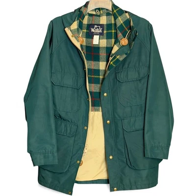 Vintage Woolrich Green Parka Jacket Sz M Plaid Wool Lined Hooded USA Made Coat - Image 1 of 4