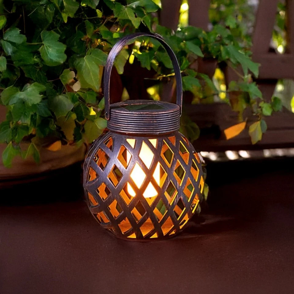 Solar Garden Lantern Light Bronze Effect Silhouette Flame Tabletop Outdoor Decor - Image 1 of 4