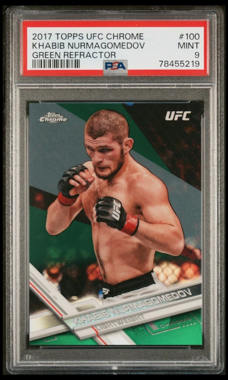 2017 Topps UFC Chrome Khabib Nurmagomedov #100 Green Refractor Card /99 PSA 9