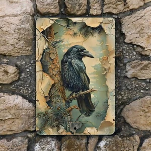 Raven Bird Metal Wall Sign 8x12 Inch Home and Garden Wall Decor - Picture 1 of 3