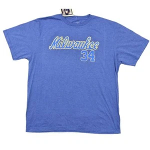 New Team Athletics XL Blue Cotton T-Shirt Men's Milwaukee #34 Short Sleeve - Picture 1 of 9