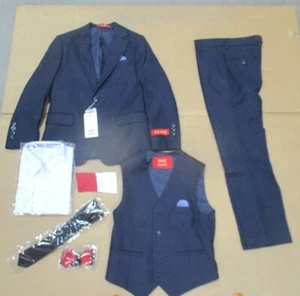 ELPA ELPA Boys Size 7 Navy Blue Slim Fit Adjustable Suit for Weddings - 7 Pieces - Picture 1 of 5