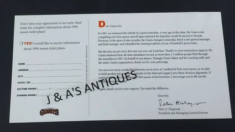 1993 San Francisco Giants Return Card For 1994 Season Ticket Plans ~ Candlestick Cover