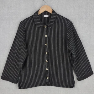 Habitat Clothes Live In Top Medium Black White Artsy Lagenlook  Striped Linen - Picture 1 of 21