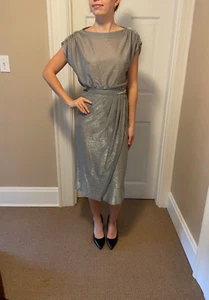 Vintage 1980s Bill Geoffreys Silver Shimmering Metallic Top and Skirt Set Size L - Picture 1 of 6