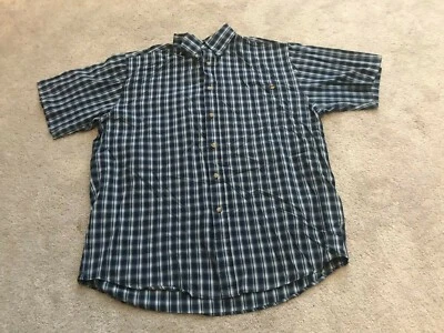 Cat Construction Equipment Mens Large Plaid Short Sleeve Button Up Shirt Work - Image 1 of 4