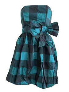 RETRO 80s GREEN CHECK BOW BUBBLE CORSET PARTY DRESS UK 8 EU 36 US 4 SMALL BNWT - Picture 1 of 9