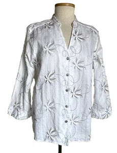 Alfred Dunner weiße Baumwollbluse mit Stickerei & Pailletten 3/4 Ärmel Gr. 16 - Bild 1 von 4