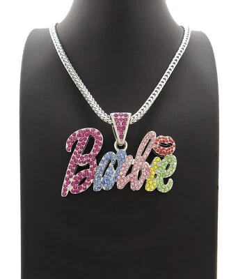 Nuevo Colgante Barbie y Collar Cadena Franco de 4 mm 18" Chapado en Oro Blanco* Foto 1 de 4